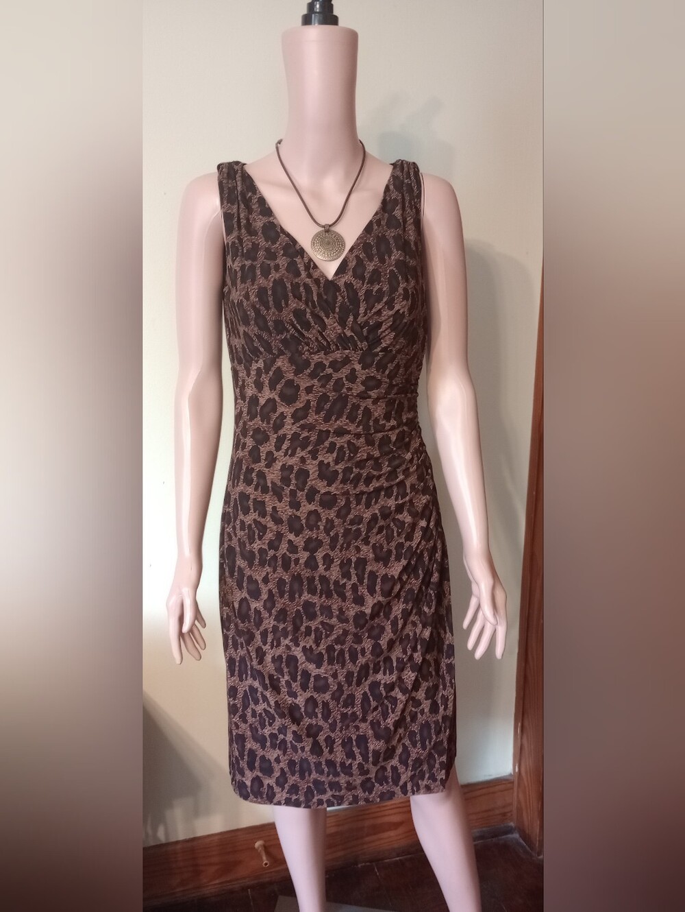 Lauren Ralph Lauren Leopard Print Ruched Sheath Dress Size 6